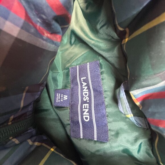 Lands' End Womens Plaid Quilted Down Zippered Mock Neck Puffer Vest Medium 10-12 - Picture 3 of 10